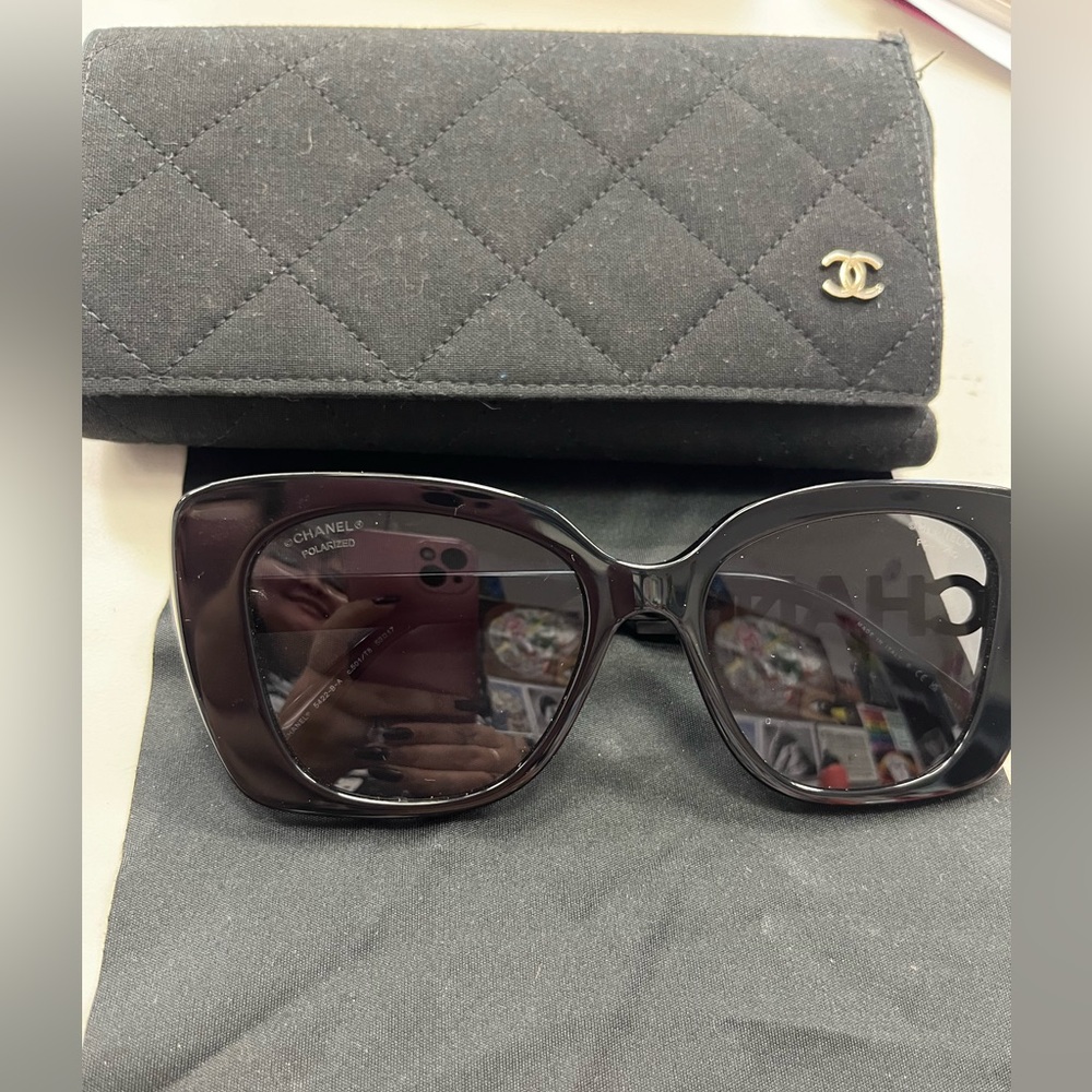 Black Chanel gem detail sunglasses